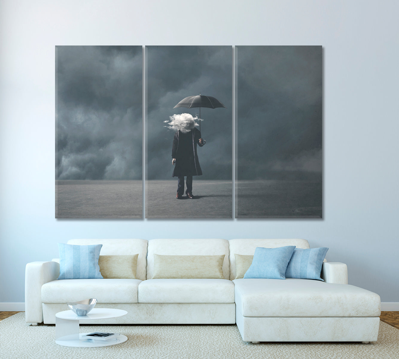 Surreal Man With Cloud Instead Head Canvas Print-Canvas Print-CetArt-3 Panels-36x24 inches-CetArt