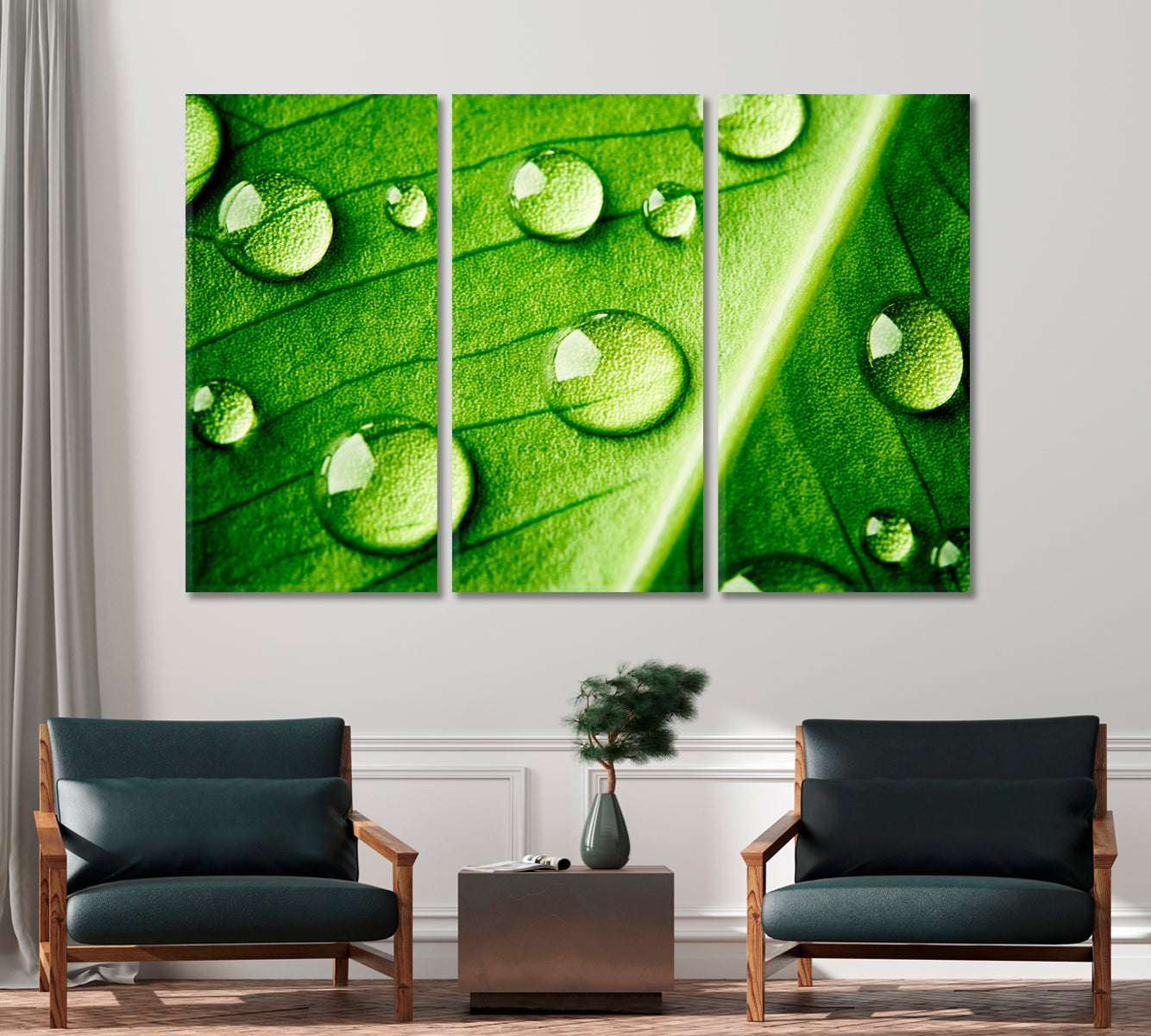 Green Leaf with Water Drops Canvas Print-Canvas Print-CetArt-1 Panel-24x16 inches-CetArt