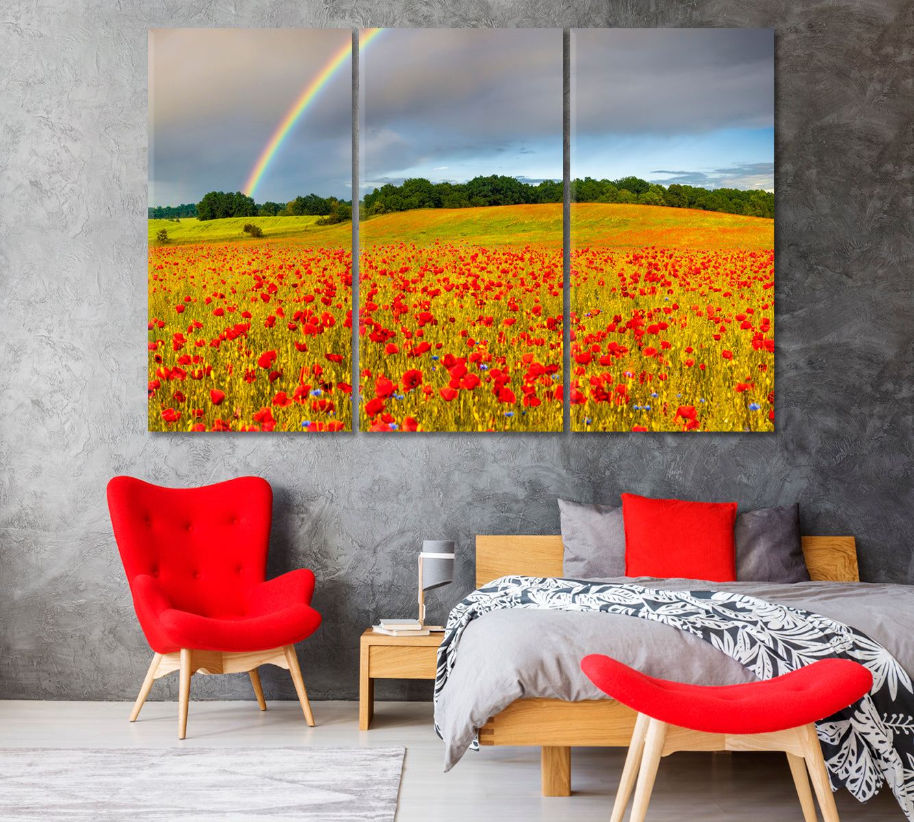 Rainbow over Poppy Field Canvas Print-Canvas Print-CetArt-1 Panel-24x16 inches-CetArt