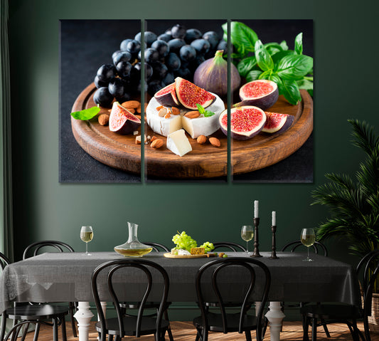 Cheese Board with Camembert Figs Grapes and Nuts Canvas Print-Canvas Print-CetArt-1 Panel-24x16 inches-CetArt