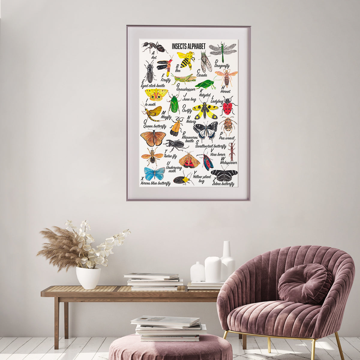 Alphabet with Insects Posters For Kids Room Decor-Vertical Posters NOT FRAMED-CetArt-8″x10″ inches-CetArt