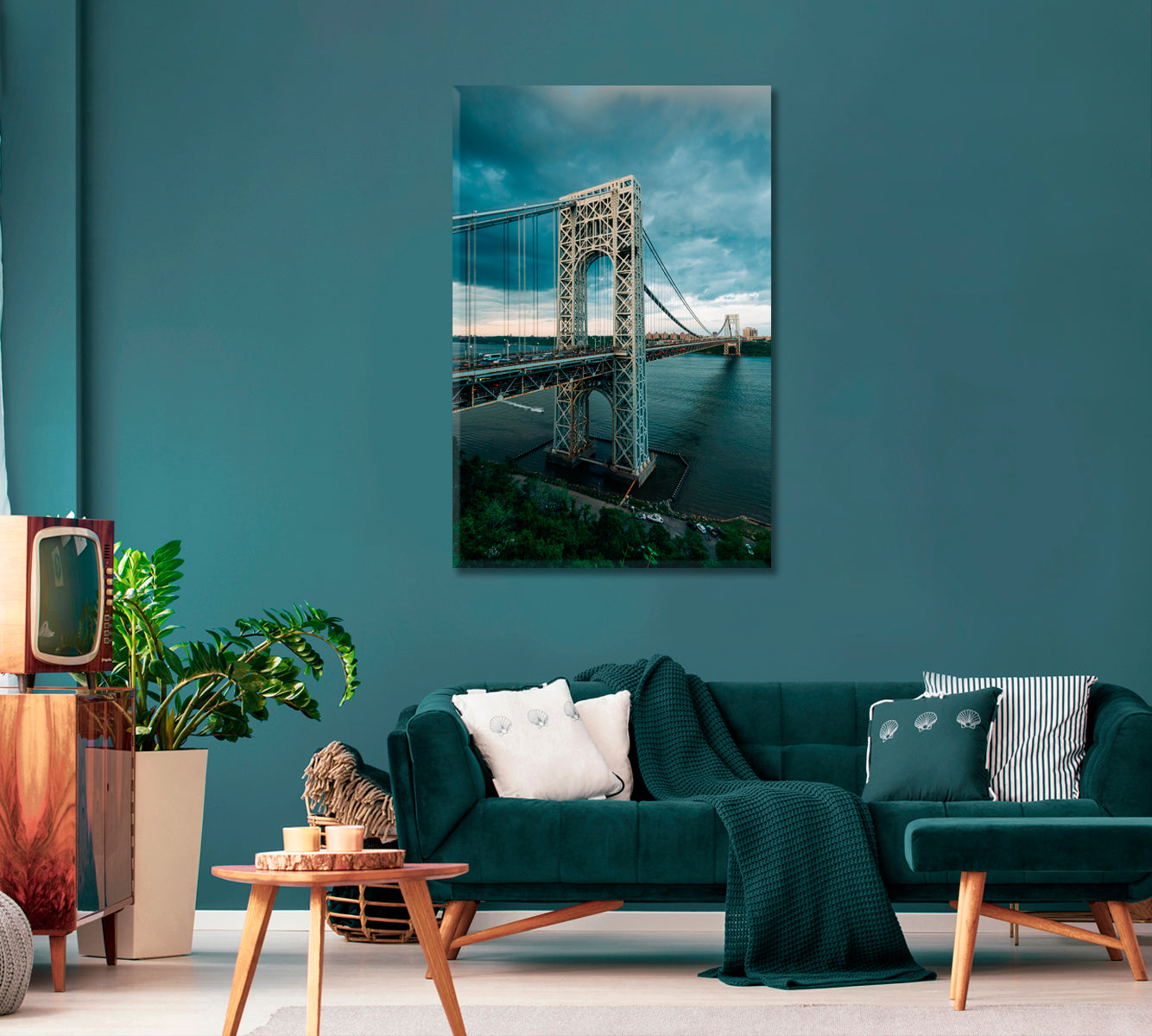 George Washington Bridge and Hudson River New York City Canvas Print-Canvas Print-CetArt-1 panel-16x24 inches-CetArt