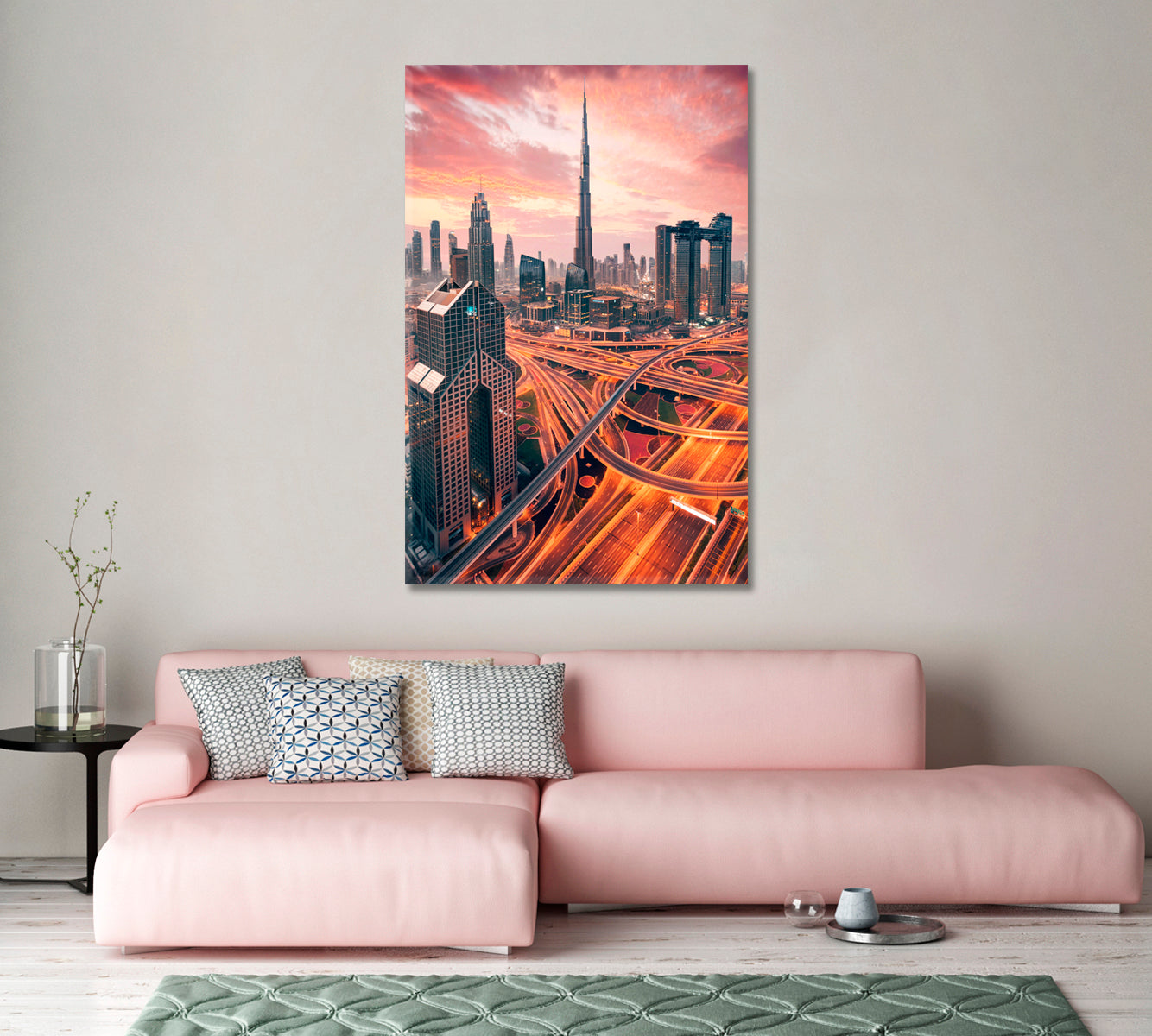 Dubai Skyscrapers and Illuminated Highway UAE Canvas Print-Canvas Print-CetArt-1 panel-16x24 inches-CetArt