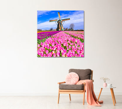 Windmills and Tulips Holland Canvas Print-Canvas Print-CetArt-1 panel-12x12 inches-CetArt