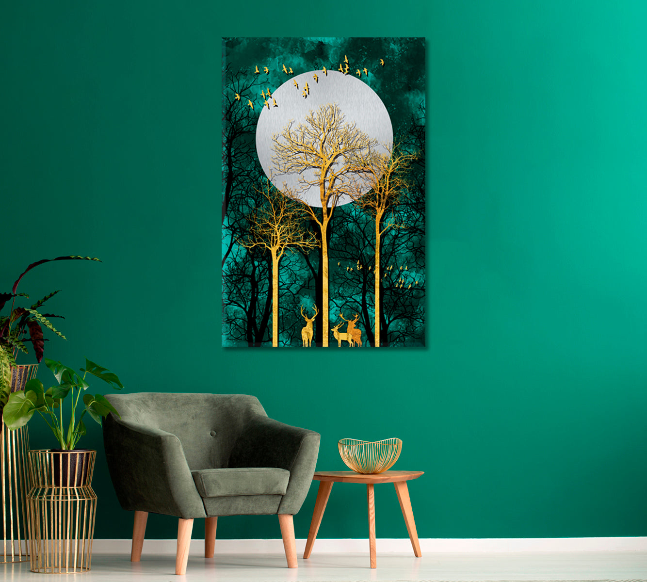 Luxurious Abstract Forest with Deer Canvas Print-Canvas Print-CetArt-1 panel-16x24 inches-CetArt