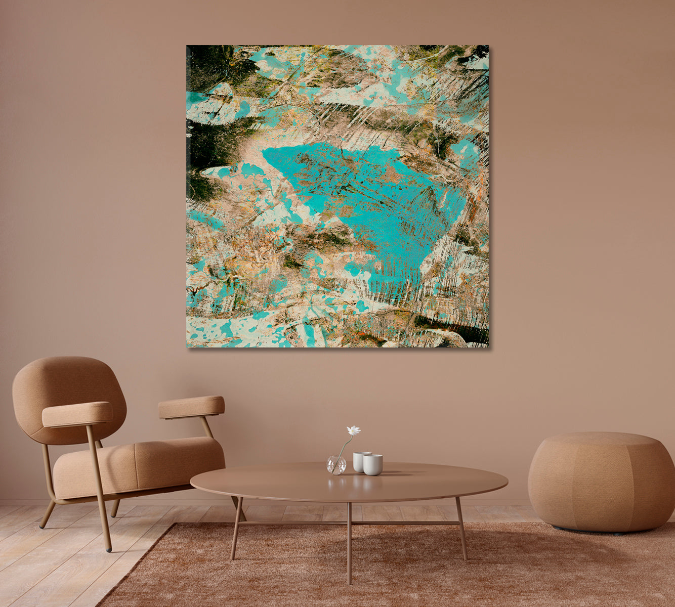 Abstract Brown and Turquoise Pattern Canvas Print-Canvas Print-CetArt-1 panel-12x12 inches-CetArt