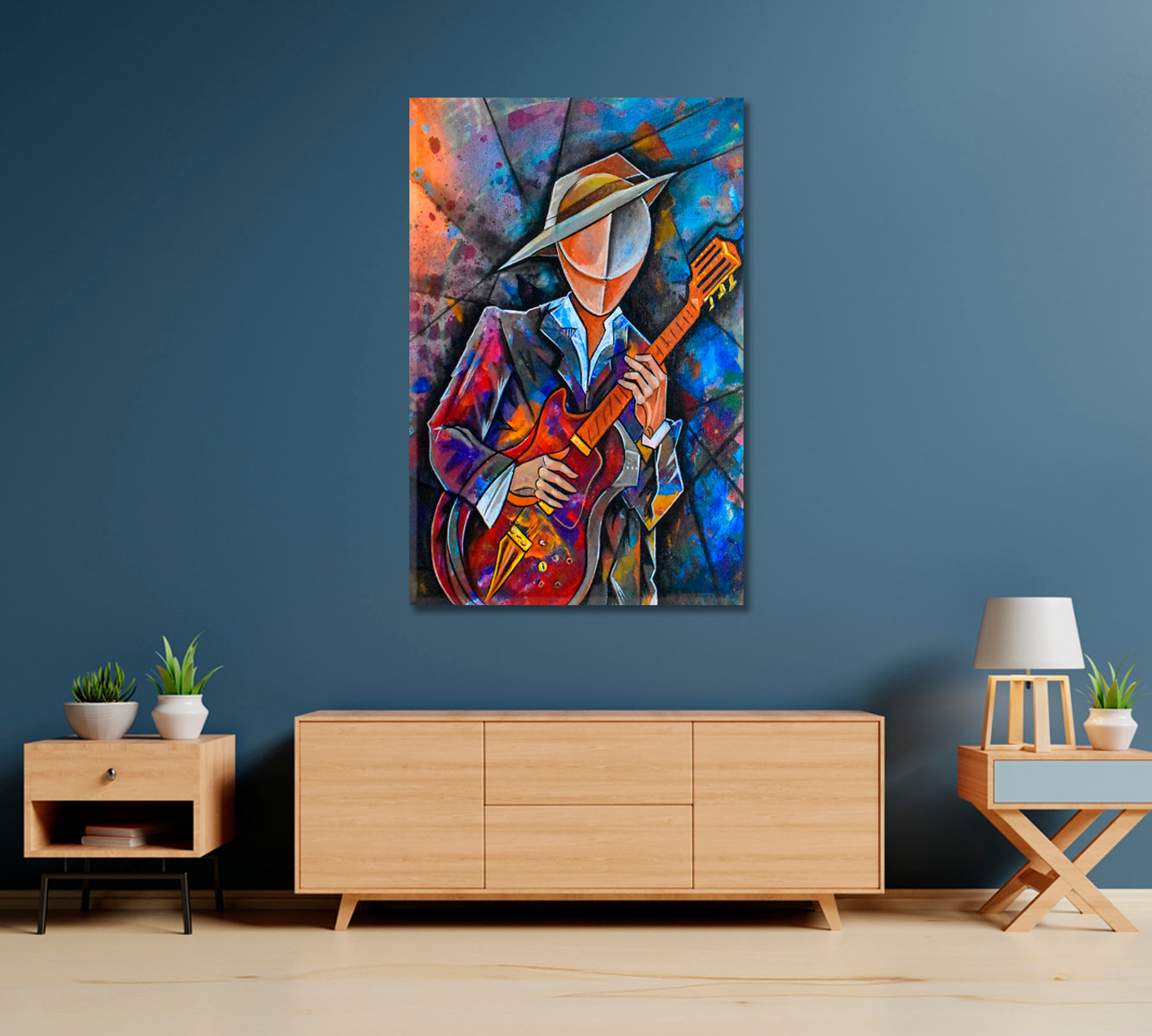 Guitarist in Cubism Style Canvas Print-Canvas Print-CetArt-1 panel-16x24 inches-CetArt