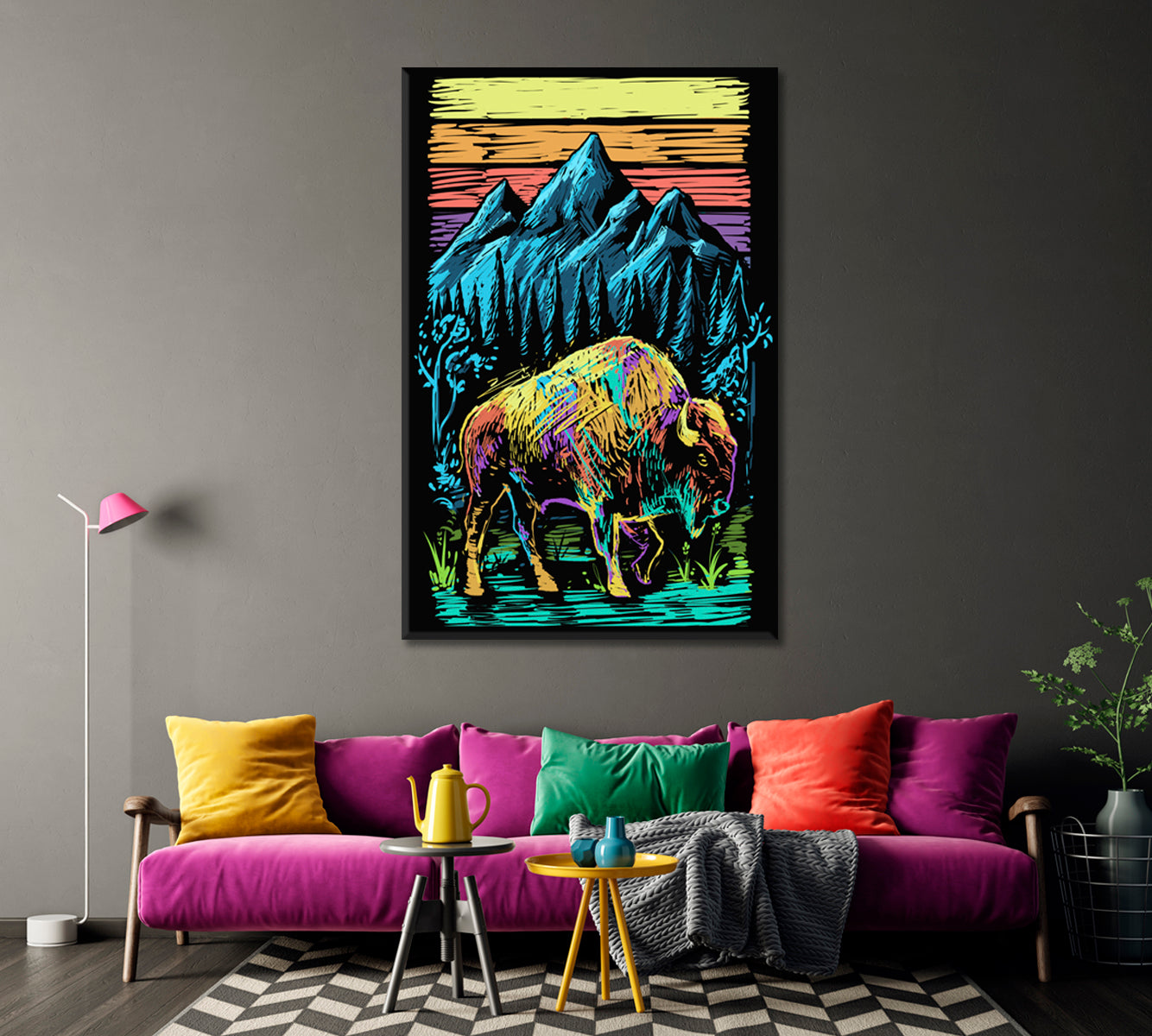 Abstract Colorful Bison in Yellowstone National Park Canvas Print-Canvas Print-CetArt-1 panel-16x24 inches-CetArt