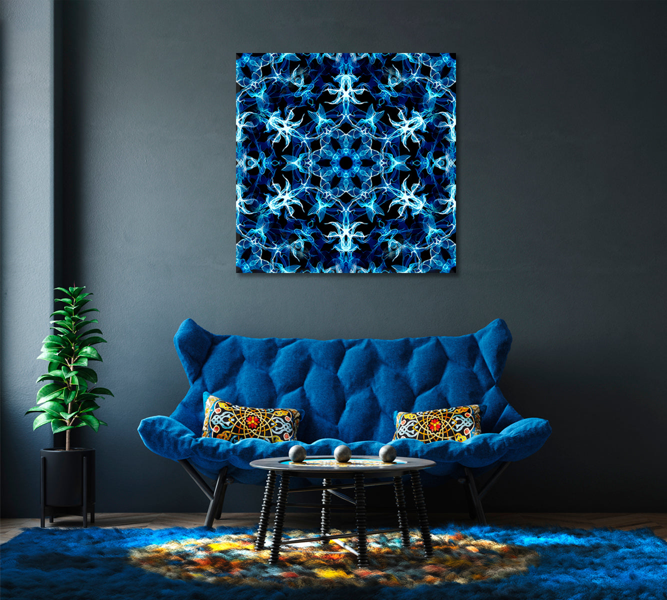 Abstract Blue Kaleidoscope Pattern Canvas Print-Canvas Print-CetArt-1 panel-12x12 inches-CetArt
