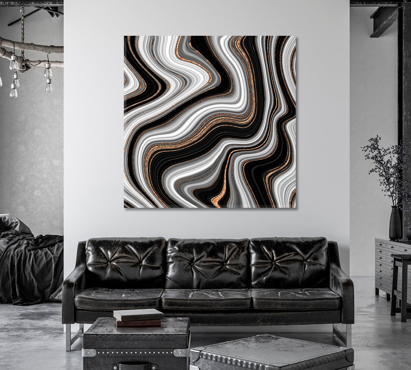 Abstract Liquid Marble Black White and Gold Canvas Print-Canvas Print-CetArt-1 panel-12x12 inches-CetArt