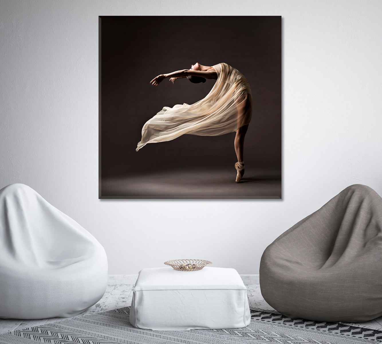 Flexible Ballerina in Delicate Silk Dress and Pointes Canvas Print-Canvas Print-CetArt-1 panel-12x12 inches-CetArt