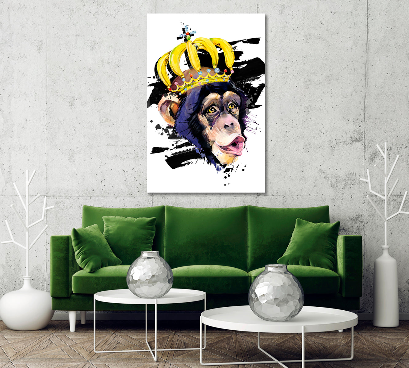 Funny Watercolor Monkey with Crown Canvas Print-Canvas Print-CetArt-1 panel-16x24 inches-CetArt