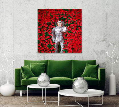 Spaceman in Red Roses Canvas Print-Canvas Print-CetArt-1 panel-12x12 inches-CetArt