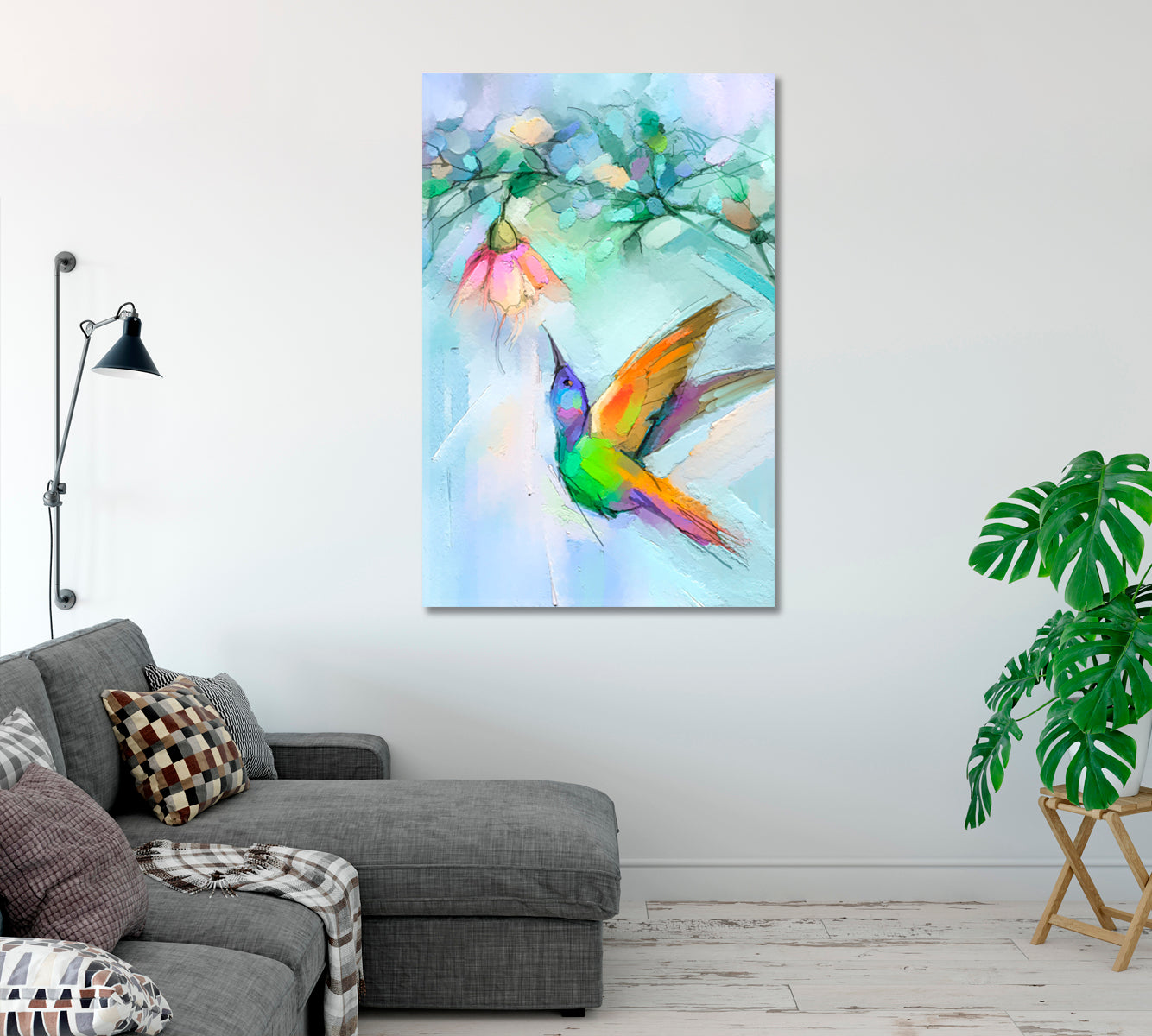 Abstract Colorful Hummingbird Canvas Print-Canvas Print-CetArt-1 panel-16x24 inches-CetArt