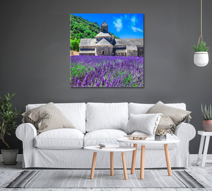 Notre-Dame de Senanque Abbey with Blooming Lavender Field Provence France Canvas Print-Canvas Print-CetArt-1 panel-12x12 inches-CetArt