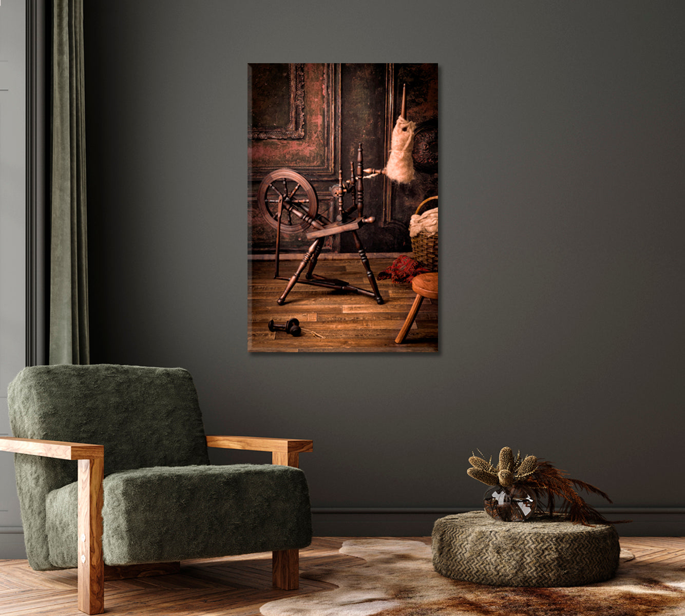 Authentic Old Spinning Wheel Canvas Print-Canvas Print-CetArt-1 panel-16x24 inches-CetArt