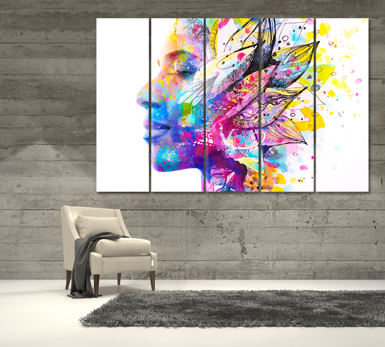 Abstract Woman Portrait with Colorful Petals Canvas Print-Canvas Print-CetArt-5 Panels-36x24 inches-CetArt