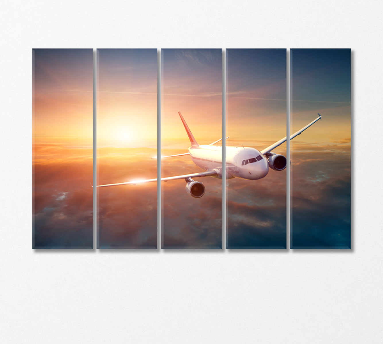 Airplane in Sky at Sunset Canvas Print-Canvas Print-CetArt-5 Panels-36x24 inches-CetArt