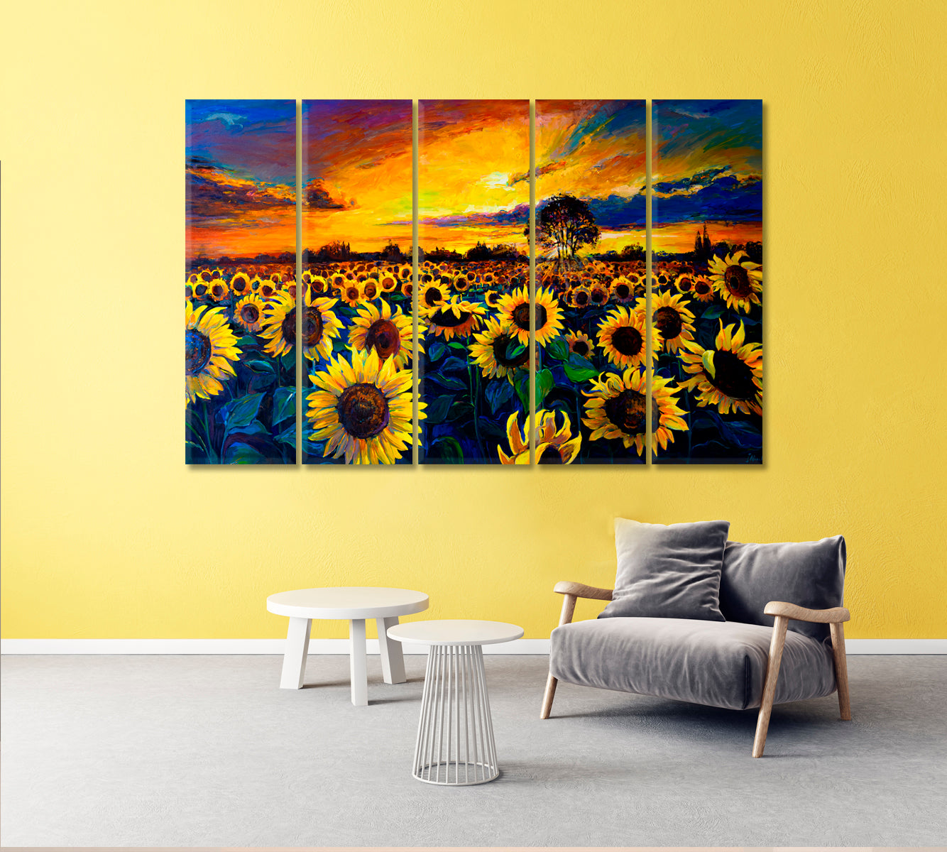 Oil Painted Sunflowers Field Canvas Print-Canvas Print-CetArt-5 Panels-36x24 inches-CetArt