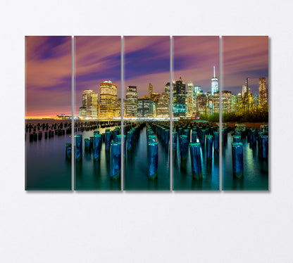Big City Lights Manhattan Canvas Print-Canvas Print-CetArt-5 Panels-36x24 inches-CetArt