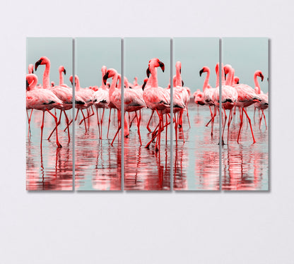 Group of African Red Flamingos Canvas Print-Canvas Print-CetArt-5 Panels-36x24 inches-CetArt