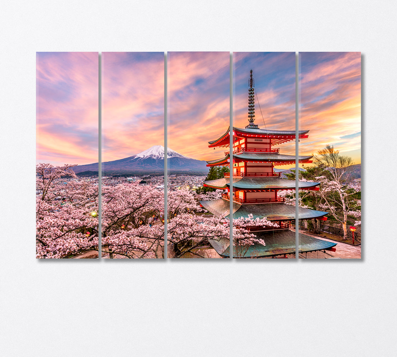 Mount Fuji in Japan and Sakura Blossom in Spring Canvas Print-Canvas Print-CetArt-5 Panels-36x24 inches-CetArt