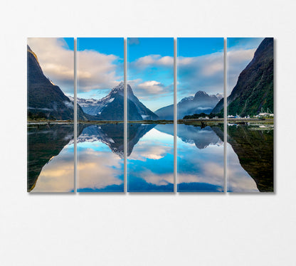 Reflection of Mountain Range in Lake Milford Sound New Zealand Canvas Print-Canvas Print-CetArt-5 Panels-36x24 inches-CetArt