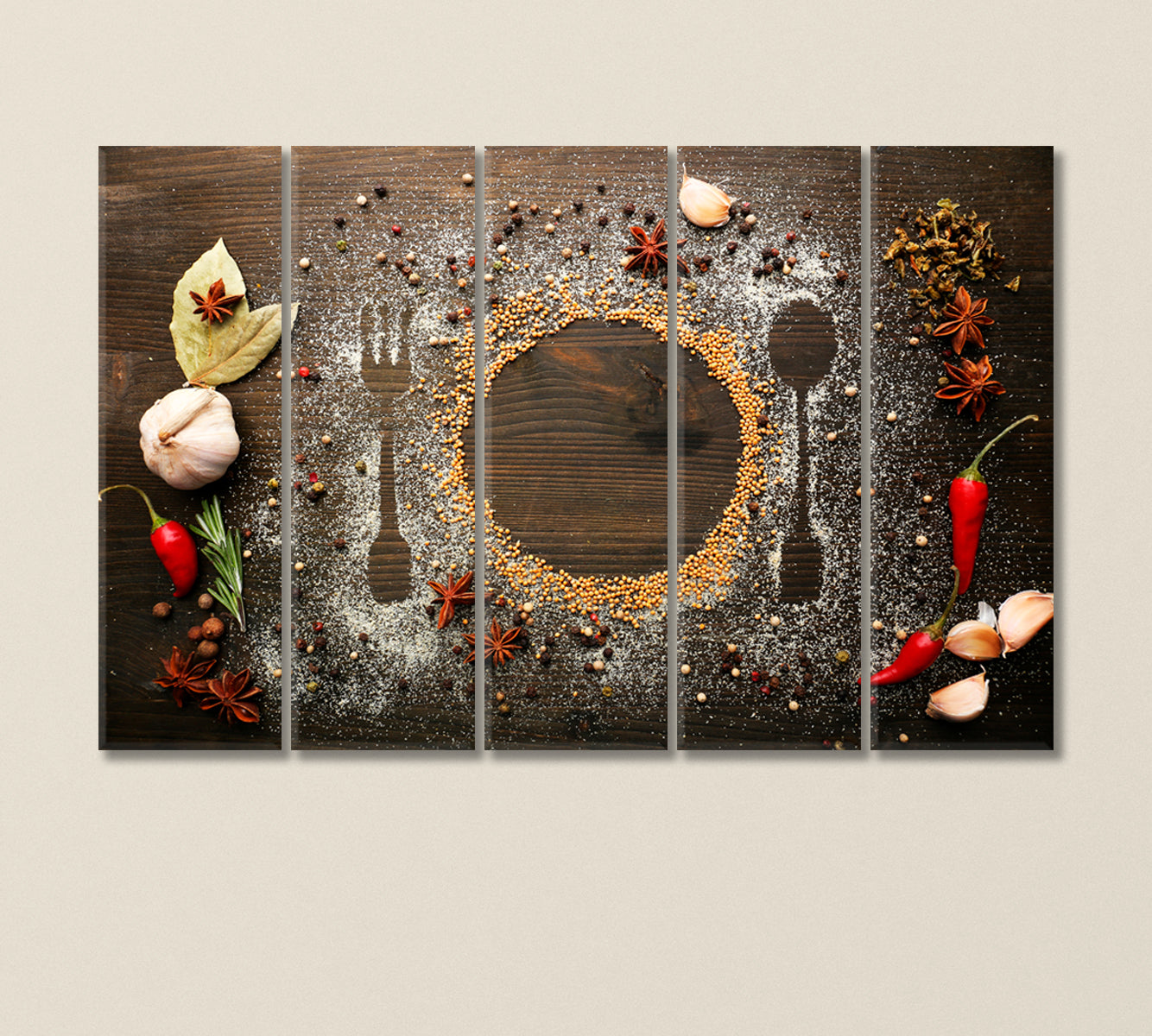 Spices on Table with Cutlery Silhouette Canvas Print-Canvas Print-CetArt-5 Panels-36x24 inches-CetArt