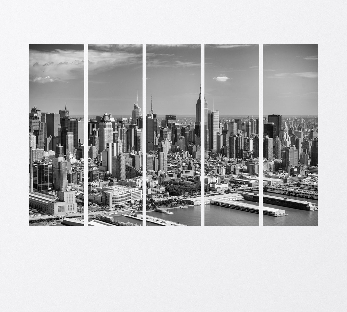 Manhattan New York in Black and White Canvas Print-Canvas Print-CetArt-5 Panels-36x24 inches-CetArt