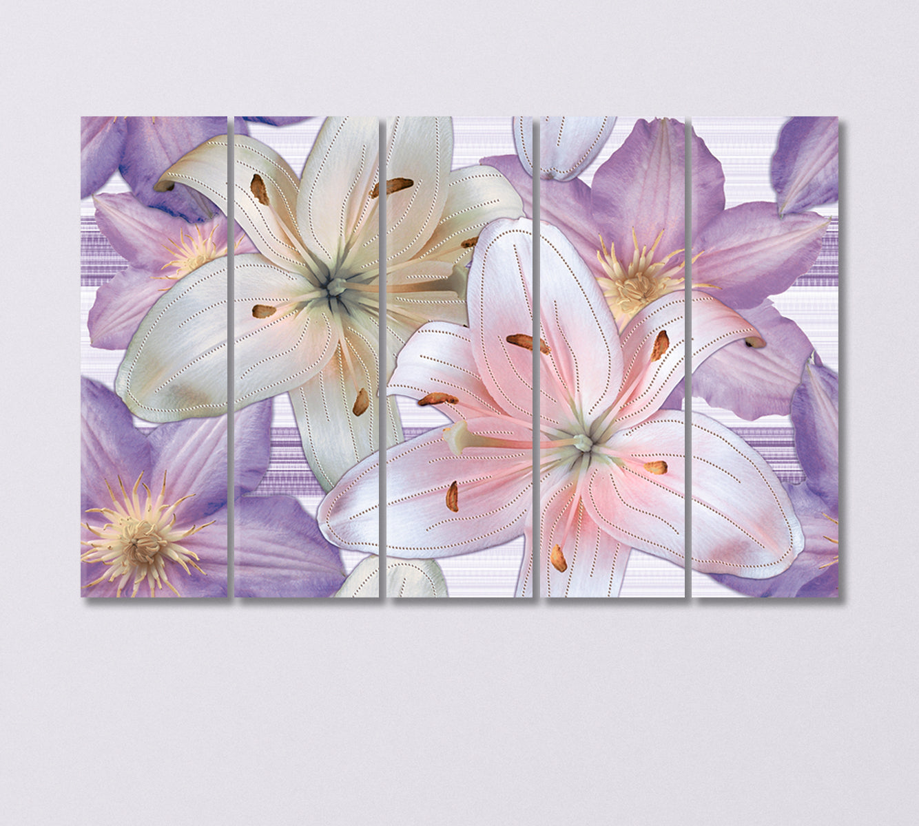 Abstract Lily Flowers Canvas Print-Canvas Print-CetArt-5 Panels-36x24 inches-CetArt