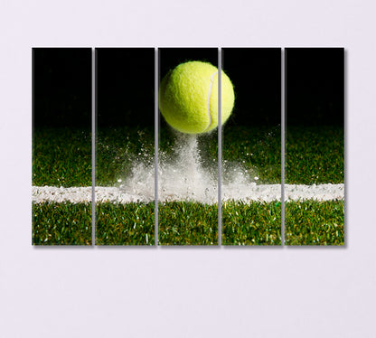 Tennis Ball Bounces off Line on Grass Canvas Print-Canvas Print-CetArt-5 Panels-36x24 inches-CetArt