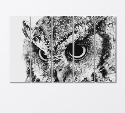 Wild Owl in Black and White Canvas Print-Canvas Print-CetArt-5 Panels-36x24 inches-CetArt