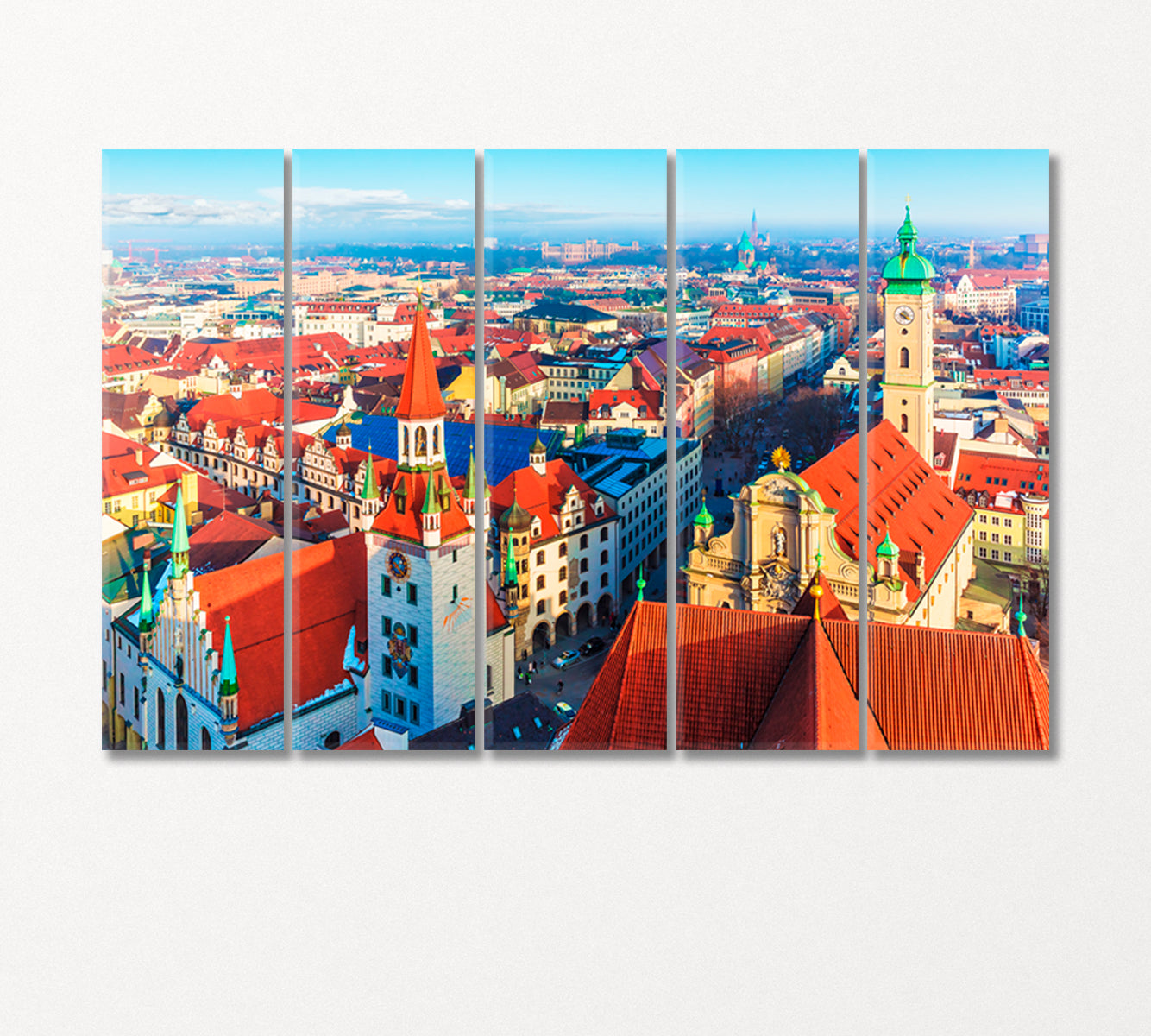 Red Roofs of Munich Old Town Germany Canvas Print-Canvas Print-CetArt-5 Panels-36x24 inches-CetArt
