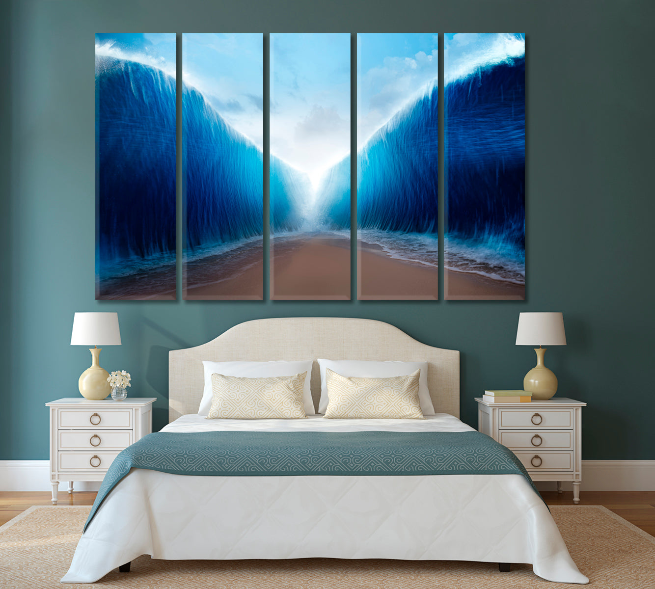 Ocean Inspired By Bible Event Of Moses Canvas Print-Canvas Print-CetArt-5 Panels-36x24 inches-CetArt