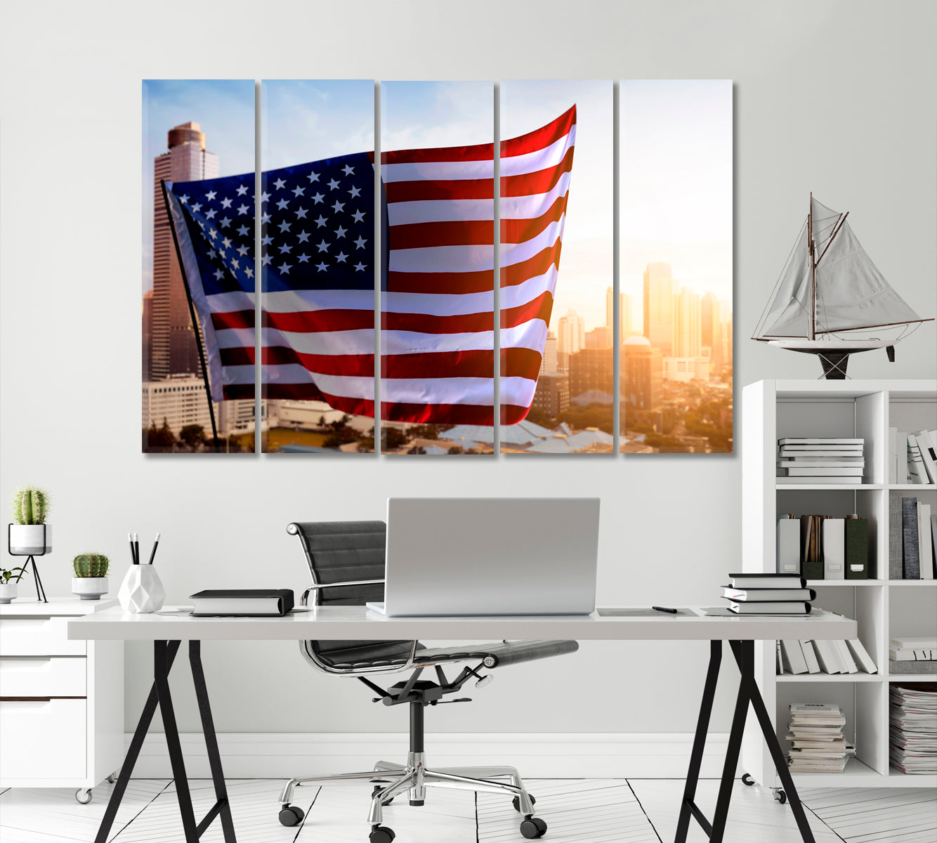 American Flag Flying in the Wind Canvas Print-Canvas Print-CetArt-5 Panels-36x24 inches-CetArt