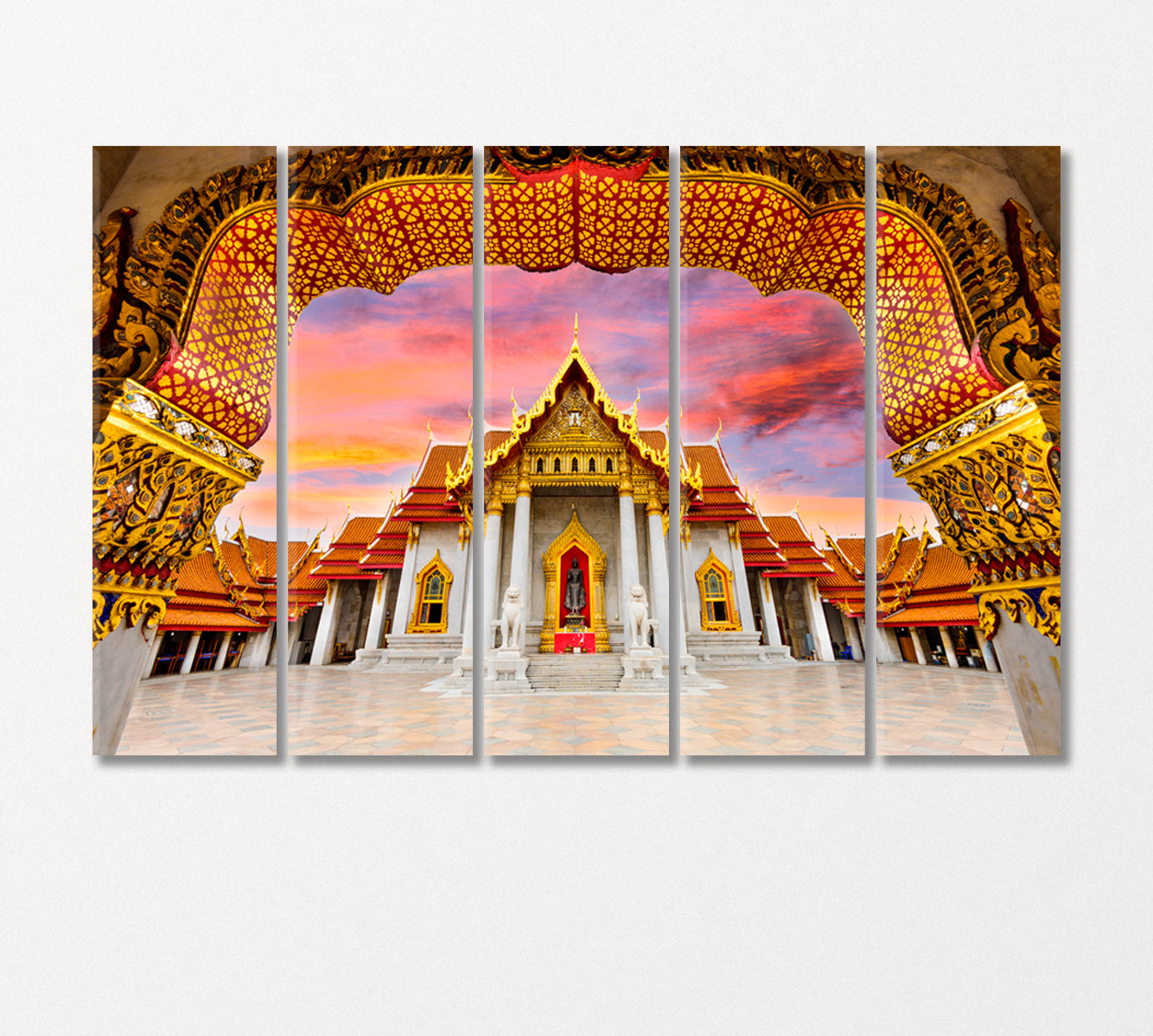 Temple Wat Benchamabophit of Bangkok Thailand Canvas Print-Canvas Print-CetArt-5 Panels-36x24 inches-CetArt