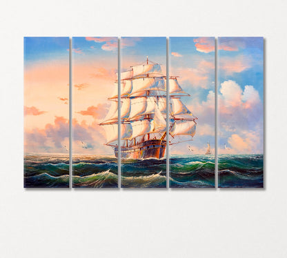 Big Sailboat at Sea Canvas Print-Canvas Print-CetArt-5 Panels-36x24 inches-CetArt