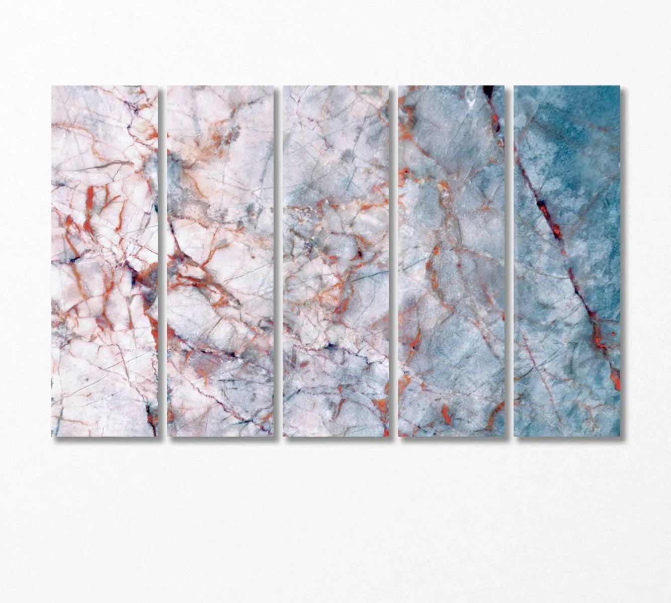 Five-panel wall art set — abstract marble effect in blue and copper tones
