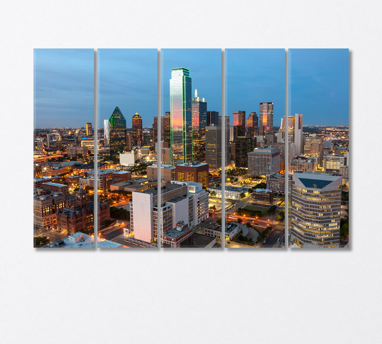 Night View of Central Dallas USA Canvas Print-Canvas Print-CetArt-5 Panels-36x24 inches-CetArt