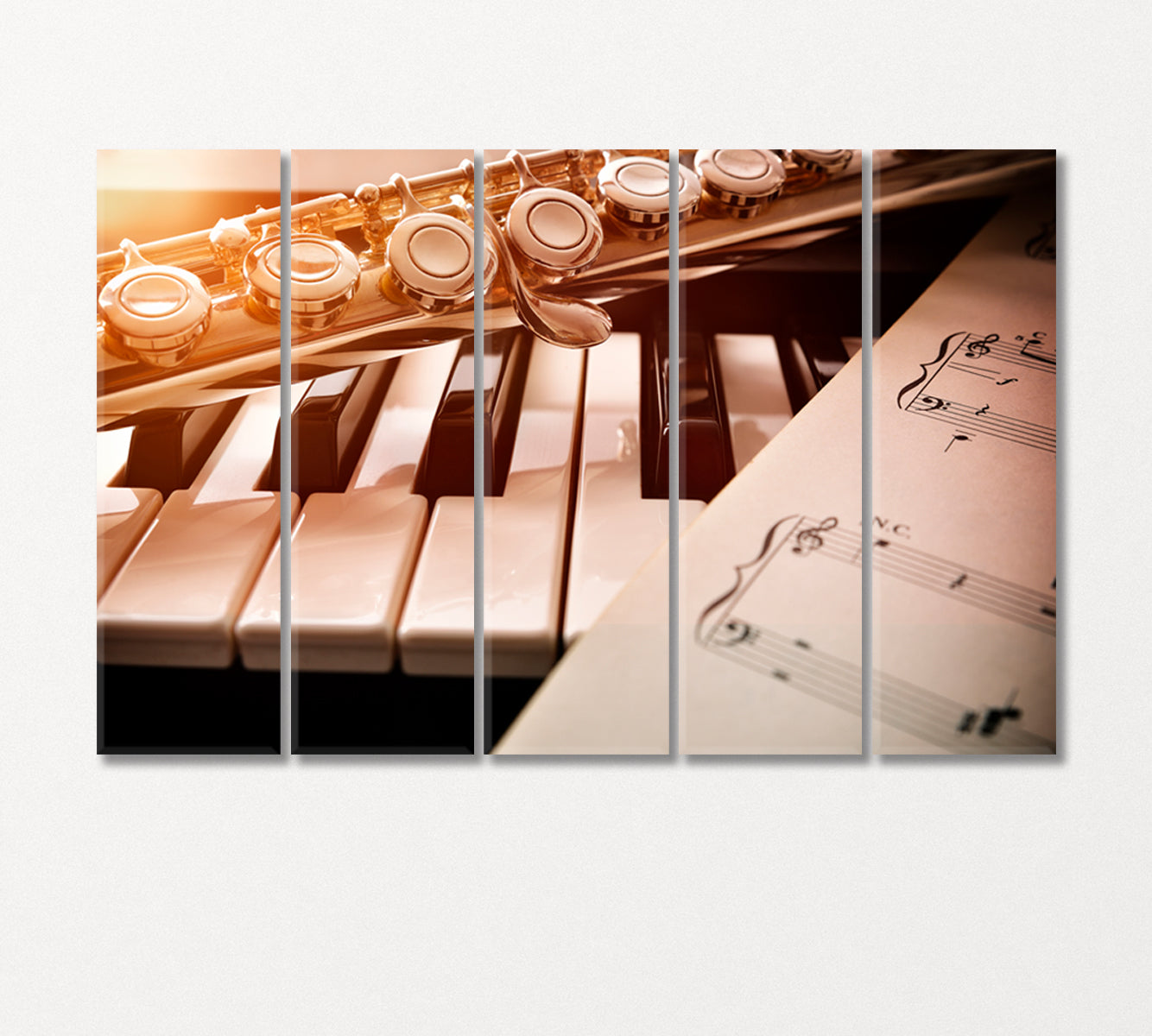 Piano and Flute with Golden Shine Canvas Print-Canvas Print-CetArt-5 Panels-36x24 inches-CetArt