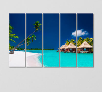 Beach Villas on a Tropical Island Canvas Print-Canvas Print-CetArt-5 Panels-36x24 inches-CetArt