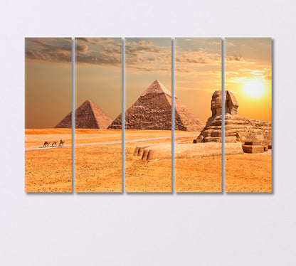 Sphinx and Pyramids at Sunset Giza Egypt Canvas Print-Canvas Print-CetArt-5 Panels-36x24 inches-CetArt