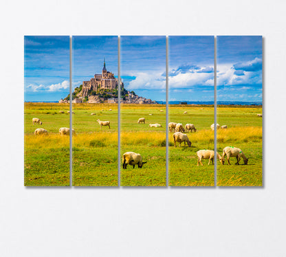 Sheep Grazing in the Fields of Fresh Green Grass Canvas Print-Canvas Print-CetArt-5 Panels-36x24 inches-CetArt