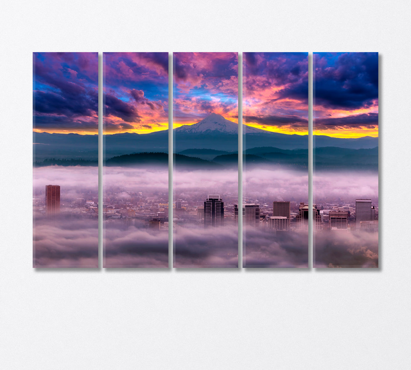Sunrise over Foggy City Portland USA Canvas Print-Canvas Print-CetArt-5 Panels-36x24 inches-CetArt