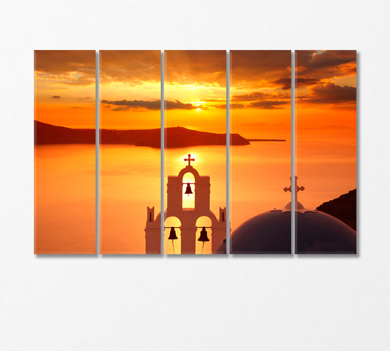 Amazing Sunset with Church in Santorini Greece Canvas Print-Canvas Print-CetArt-5 Panels-36x24 inches-CetArt
