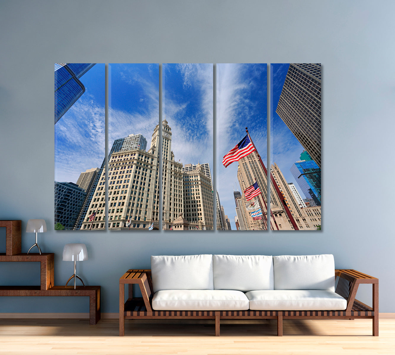 Skyscrapers Chicago American Flag Canvas Print-Canvas Print-CetArt-5 Panels-36x24 inches-CetArt