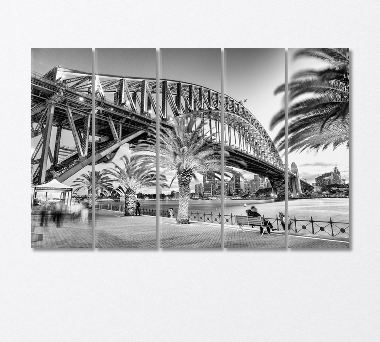 Sydney Harbour Bridge in Black and White Canvas Print-Canvas Print-CetArt-5 Panels-36x24 inches-CetArt