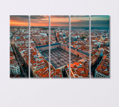 Madrid Plaza with Historic Buildings Spain Canvas Print-Canvas Print-CetArt-5 Panels-36x24 inches-CetArt