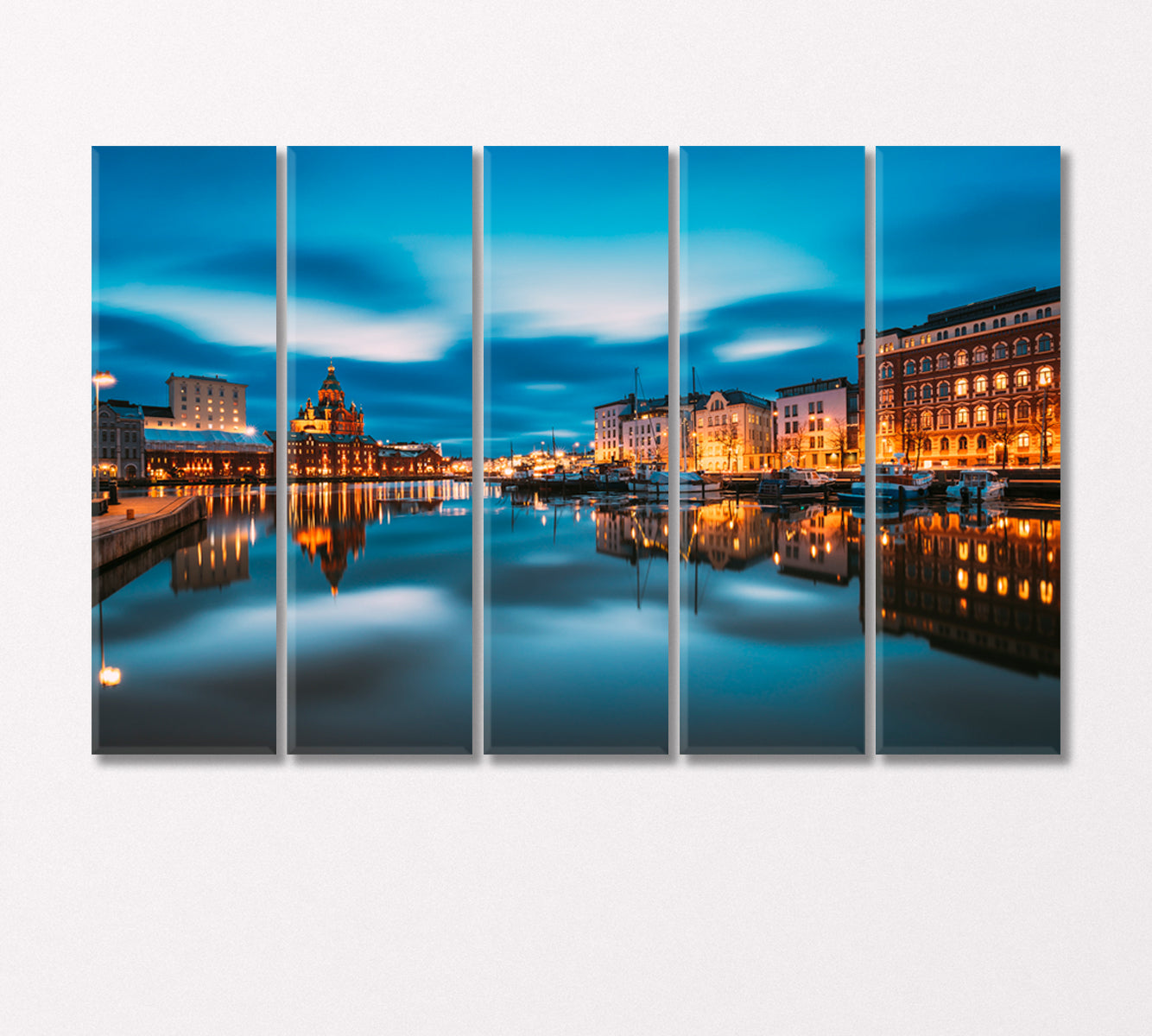 Night Panorama of Helsinki City Finland Canvas Print-Canvas Print-CetArt-5 Panels-36x24 inches-CetArt