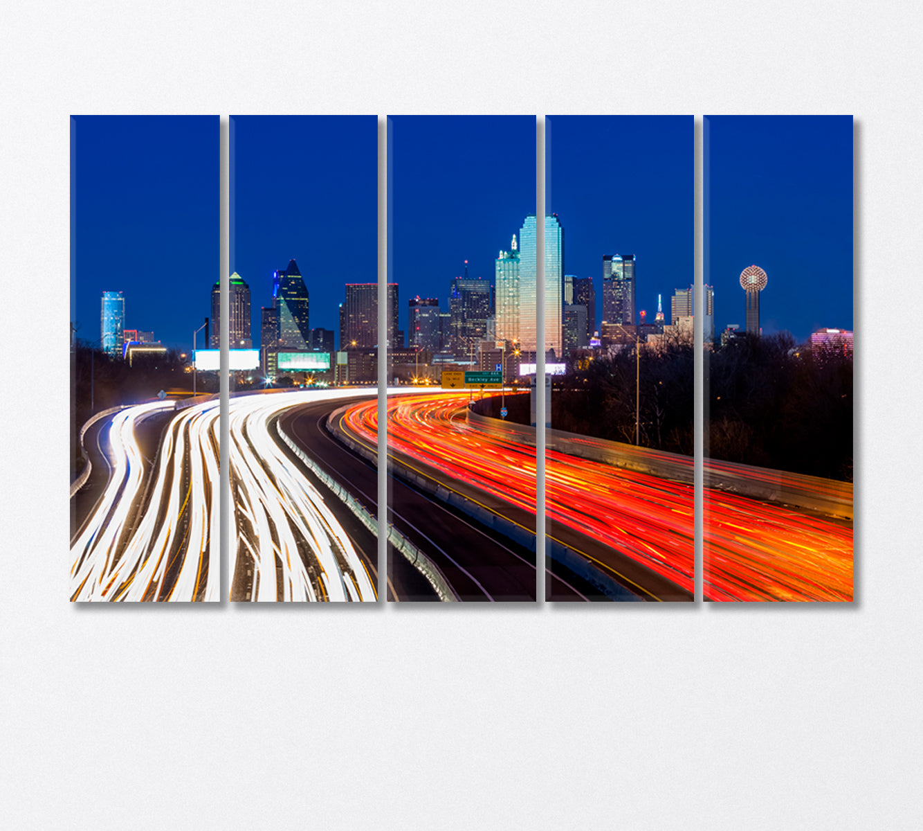 Dallas Night Highway Texas Canvas Print-Canvas Print-CetArt-5 Panels-36x24 inches-CetArt